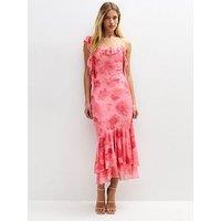 New Look Pink Frilly Trimmed Mesh Midi Dress