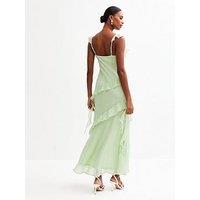 New Look Asymmetric Ruffled Slit Hem Chiffon Midi Dress - Light Green