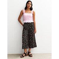 New Look Floral Print Cropped Trousers - Black