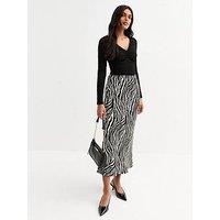New Look Zebra Print Satin Bias Cut Midi Skirt - Black