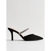 New Look Faux Suede Embellished Strap Backless Court Shoes - Black