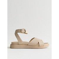New Look Wide Fit Off White Faux Leather Crossover Strap Sandals - Cream