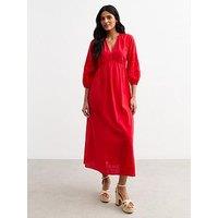 New Look Broderie Anglaise Sleeve Smock Midi Dress - Red