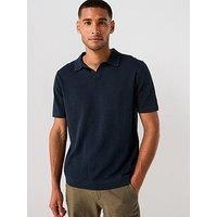 Selected Homme Mattis Short Sleeve Open Collar Knitted Polo - Navy