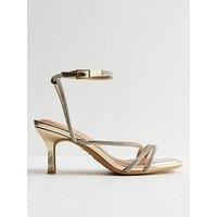 New Look Wide Fit DiamantÉ Embellished Faux Leather Sandals - Gold