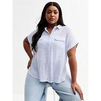 New Look Curves Blue Striped Textured Shirt