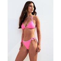 New Look Bright Pink Blanket Stitch Trim Halterneck Bikini Top