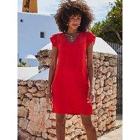 Sosandar Ruffle Sleeve V Neck Shift Dress - Coral