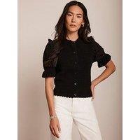 Mint Velvet Broderie Sleeve Cardigan - Black