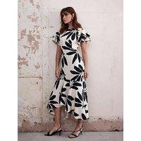 Mint Velvet Neutral Palm Print Midi Dress - Beige