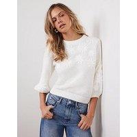 Mint Velvet Floral Embroidered Jumper - Cream