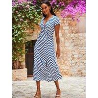 Sosandar Geo Knot Front Cap Sleeve Fit And Flare Dress - Navy