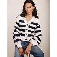 Mint Velvet Navy Stripe V Neck Cardigan - Cream
