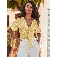 Sosandar Flared Sleeve Ity Top - Yellow