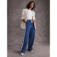 Mint Velvet Indigo Tie Waist Side Stripe Wide Jeans - Blue