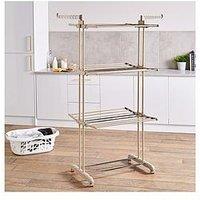 Tower 4 Tier Foldable Clothes Airer With Wheels, Latte