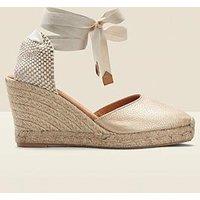 Sosandar Leather Perla Wedge Espadrille - Gold