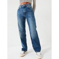 V By Very Short High Waist Wide Jeans - Mid Wash