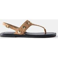 Mint Velvet Tan Studded Sling Back Flat Sandals - Brown