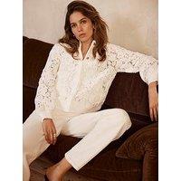 Mint Velvet White Lace Mix Bomber Jacket - Cream