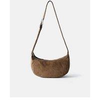 Mint Velvet Brown Suede Western Buckle Sling Bag - Beige