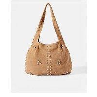 Mint Velvet Neutral Suede Studded Bag - Beige