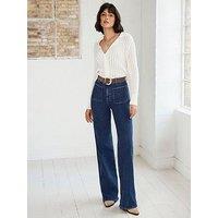 Mint Velvet Indigo Relaxed Straight Patch Pocket Jeans - Blue