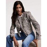 Mint Velvet Neutral Leopard Print Denim Jacket - Beige