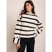 Mint Velvet Cream Striped Statement Cuff Sweatshirt - Navy