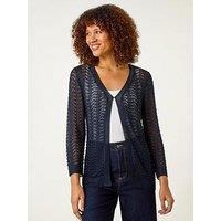 Roman Textured Crochet Knit Shrug - Navy