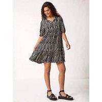 Roman Aztec Tie Front Smock Dress - Black