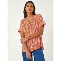 Roman Abstract Print Tunic Top - Orange