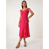 Roman Bardot Ruffle Wrap Dress - Cerise