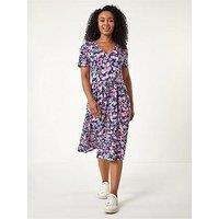 Roman Petite Floral Pocket Midi Dress - Navy