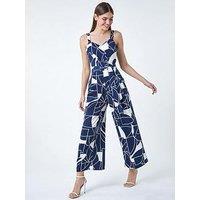 Roman Abstract Print Pocket Jumpsuit - Navy