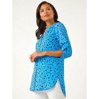Roman Spot Print V-Neck Button Blouse - Blue