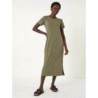 Roman Ribbed Stretch Midi Dress - Khaki