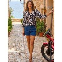 Roman Mono Abstract Print Top - Navy