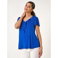Roman Ruffle Front Stretch Top - Royal Blue