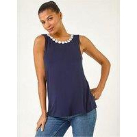 Roman Daisy Neck Trim Vest Top - Navy