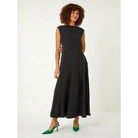 Roman High Neck Pleated Midi Dress - Black