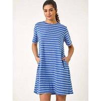 Roman Stripe Stretch T-Shirt Dress - Blue
