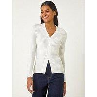 Roman Cable Split Detail Rib Jumper - Ivory