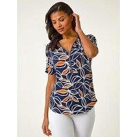 Roman Textured Print Zip Detail Top - Orange