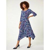 Roman Abstract Hanky Hem Midi Dress - Pink