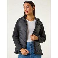 Roman Contrast Hooded Padded Jacket - Black