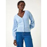 Roman Pointelle Detail Knit Cardigan - Blue