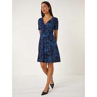 Roman Tie Dye Buckle Wrap Dress - Blue