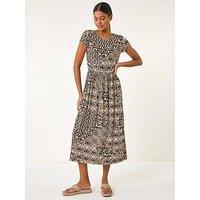 Roman Abstract Print Midi Dress - Black
