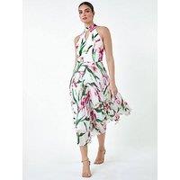 Roman Floral Print Pleated Midi Dress - Pink